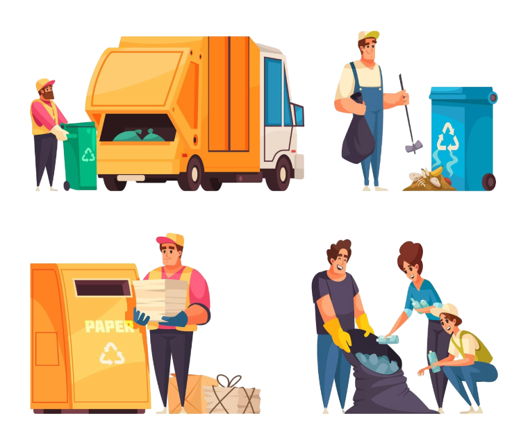 People recycling and managing waste